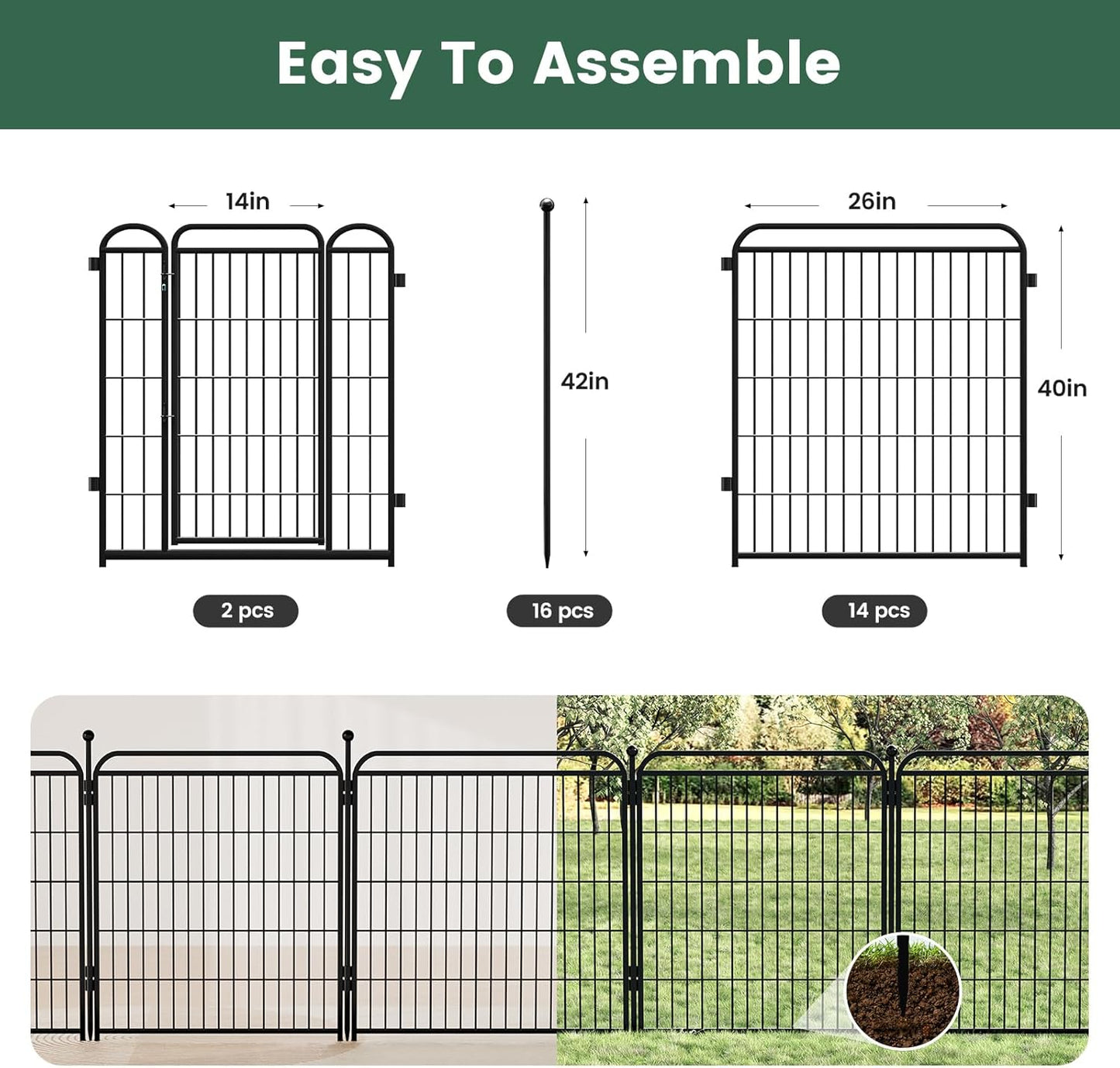 Gardner Pet Dog Playpens, 40" H 16 Panels Dog Pen Outdoor/Indoor Dog Fence Exercise Pen for Small/Medium/Large Dogs,Pet Play Yard Gate with Gravity Automatic Lock, Pet Playpen, Black
