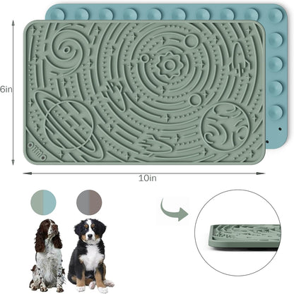 OHMO Lick Mat for Dogs & Cats - Large Size 9.8"×5.9" (2pcs, Blue+Green) - Space Star Design Slow Feeder with Suction Cups, Keep Them Busy & Anxiety Relief, Easy Clean Enrichment Accessories