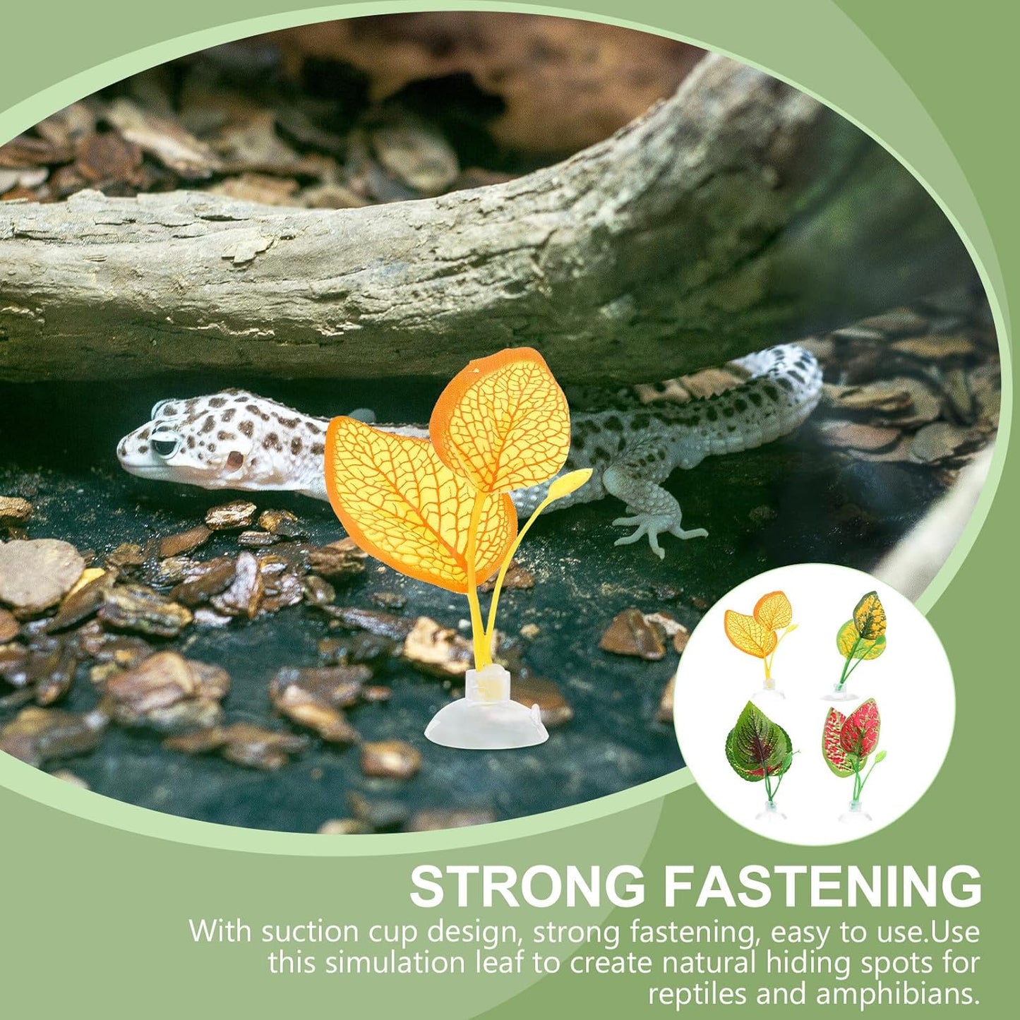 4Pcs Artificial Reptile Plants and Plastic Leaves Decor for Terrarium Habitat Landscaping, Natural Style Decorative Leaves for Turtle, Lizard, Snake Enclosures