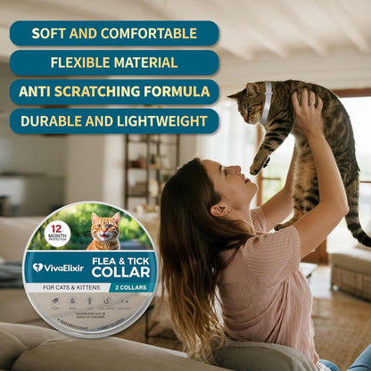 Flea and Tick Collar for Cats – 12-Month Protection – Adjustable & Waterproof – Safe, Long-Lasting Repellent for Fleas, Ticks, Lice & Mosquitoes – Fits Small, Medium & Large Cats 4pack