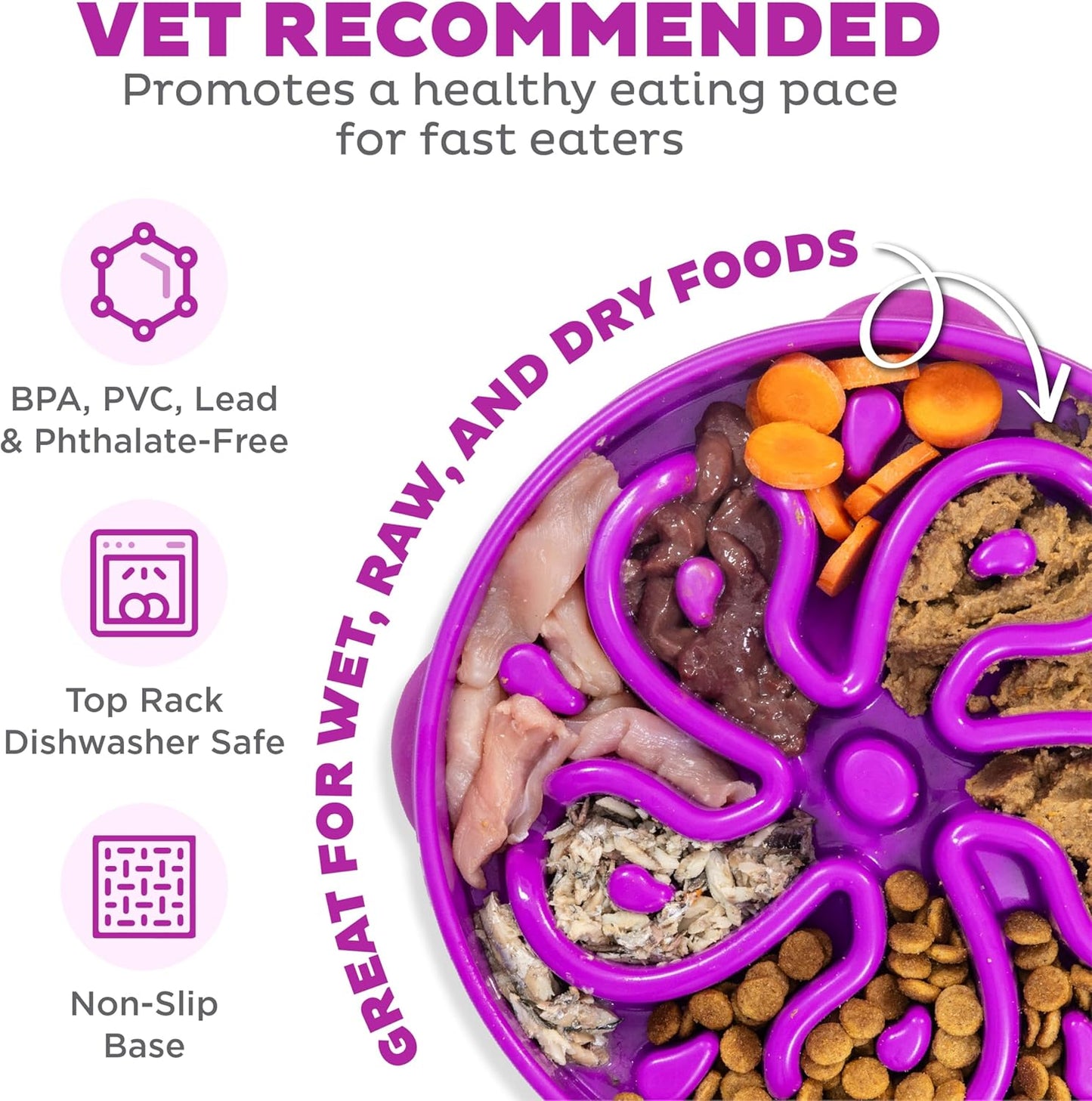 Outward Hound Large Slow Feeder Bowl, Puzzle Maze for Fast Eaters, Medium to Large Dogs, Helps Prevent Bloat & Aid Digestion, Holds 4 Cups Wet or Dry Food, Non-Slip, Made Without BPA, Purple