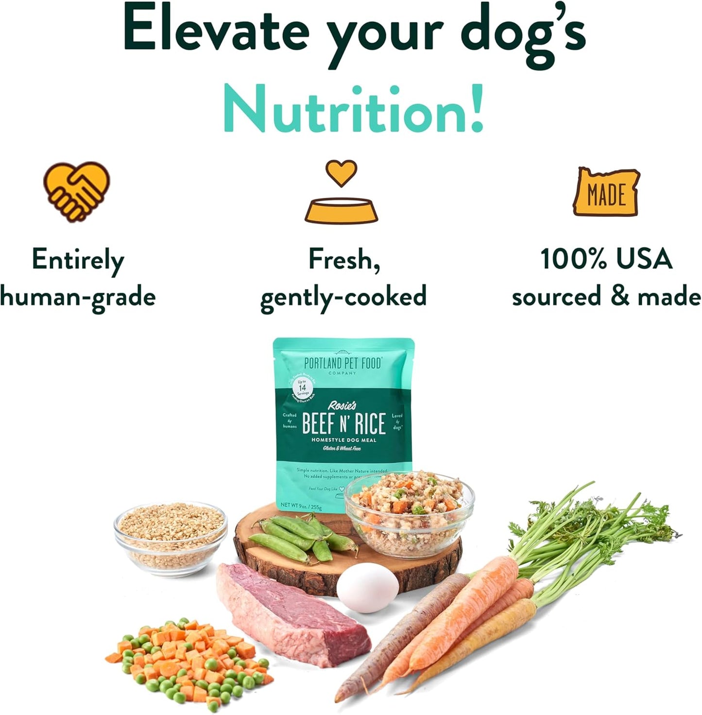 Portland Pet Food Company Fresh Dog Food Pouches - Human-Grade Topper Mix-Ins & Wet Pet Meals - Small & Large Breed Puppy & Senior Dogs - Gluten-Free Meal Toppers, Made in The USA - 5 Pack Variety