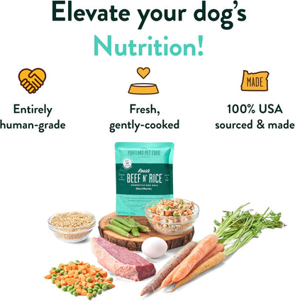 Portland Pet Food Company Fresh Dog Food Pouches - Human-Grade Topper Mix-Ins & Wet Pet Meals - Small & Large Breed Puppy & Senior Dogs - Gluten-Free Meal Toppers, Made in The USA - 5 Pack Variety