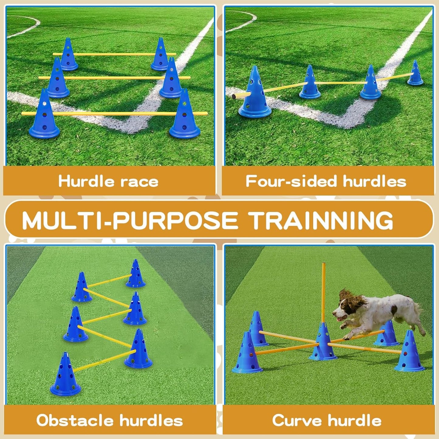 Dog Agility Hurdle Cone Set Dog Agility Course Backyard Set Include 12 Agility Cones 6 Agility Rods Agility Training Equipment Height Adjustable Obstacle with Storage Bag Blue
