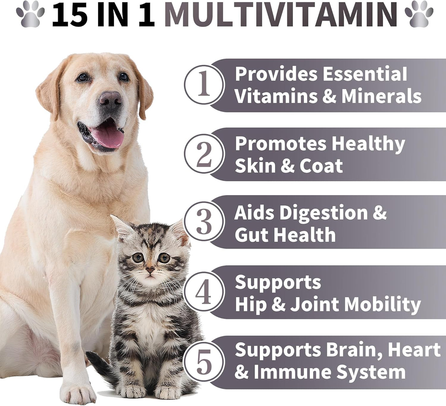 Best Buddy Multivitamin 15-in-1 Treats for Dogs I Cats, Complete Health Supplement Joint Support + Digestive Enzymes, Grain Free Dog Vitamins and Supplements for Skin & Coat (Bacon/Pork, 225g)