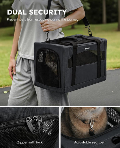 Pecute Cat Carrier Stale, Pet Carrier Breathable and Portable, Cat Carriers Bag with Scientific Hidden Partition, Carriers for Cat Under 11lbs, Dog Carriers Suitable for Travel and Outing, Dark Gray