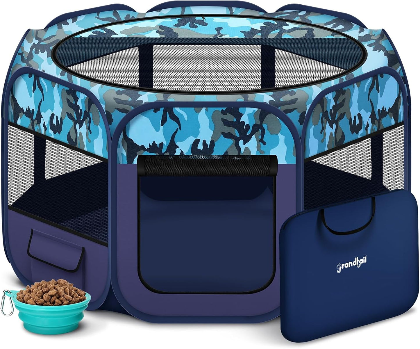 Dog Playpen, Pet Playpen, Portable Cat Playpen, Foldable Puppy Playpen Exercise Kennel Tent with Carry Case Collapsible Bowl,Water-Resistant Shade Cover for Indoor Outdoor Travel （Bule,Medium