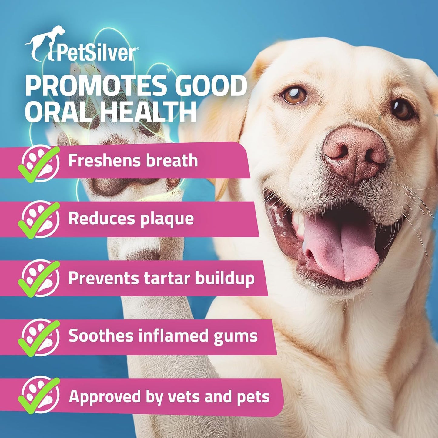 PetSilver Teeth & Gum Spray - Dog Dental & Teeth Cleaning Spray for Plaque & Tartar Build-Up Reduction - Natural Breath Freshener for Dogs and Cats - Patented Chelated Silver - Made in The USA - 4 oz