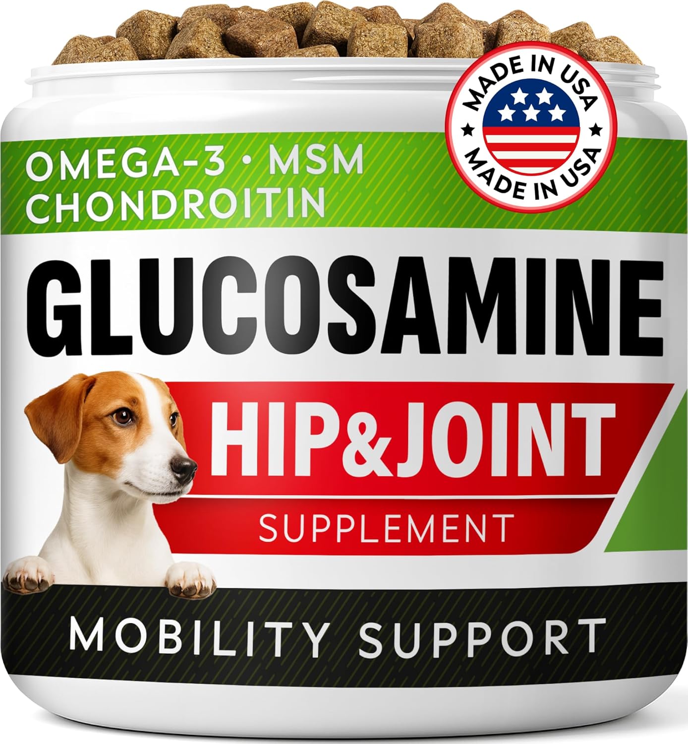 Glucosamine Treats for Dogs - Joint Supplement w/Omega-3 Fish Oil - Chondroitin, MSM - Advanced Mobility Chews - Joint Pain Relief - Hip & Joint Care - Chicken Flavor - 120 Ct - Made in USA