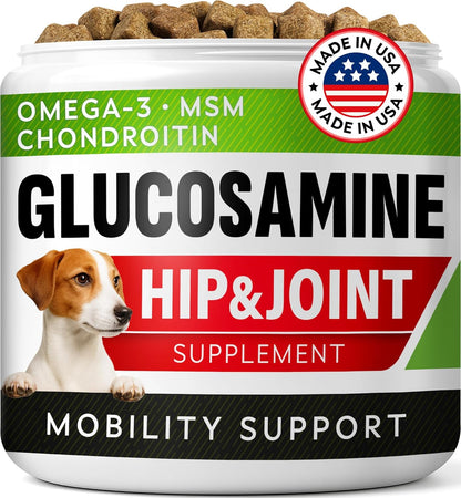 Glucosamine Treats for Dogs - Joint Supplement w/Omega-3 Fish Oil - Chondroitin, MSM - Advanced Mobility Chews - Joint Pain Relief - Hip & Joint Care - Chicken Flavor - 120 Ct - Made in USA