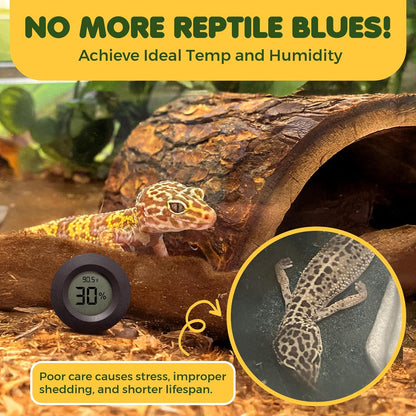 SunGrow Reptile Thermometer with Hygrometer with Digital Display, Accurate Temperature, Humidity Gauge for Snake and Lizard Tanks, Round Clear LCD, Black, 1.8”x1.8”x0.6”