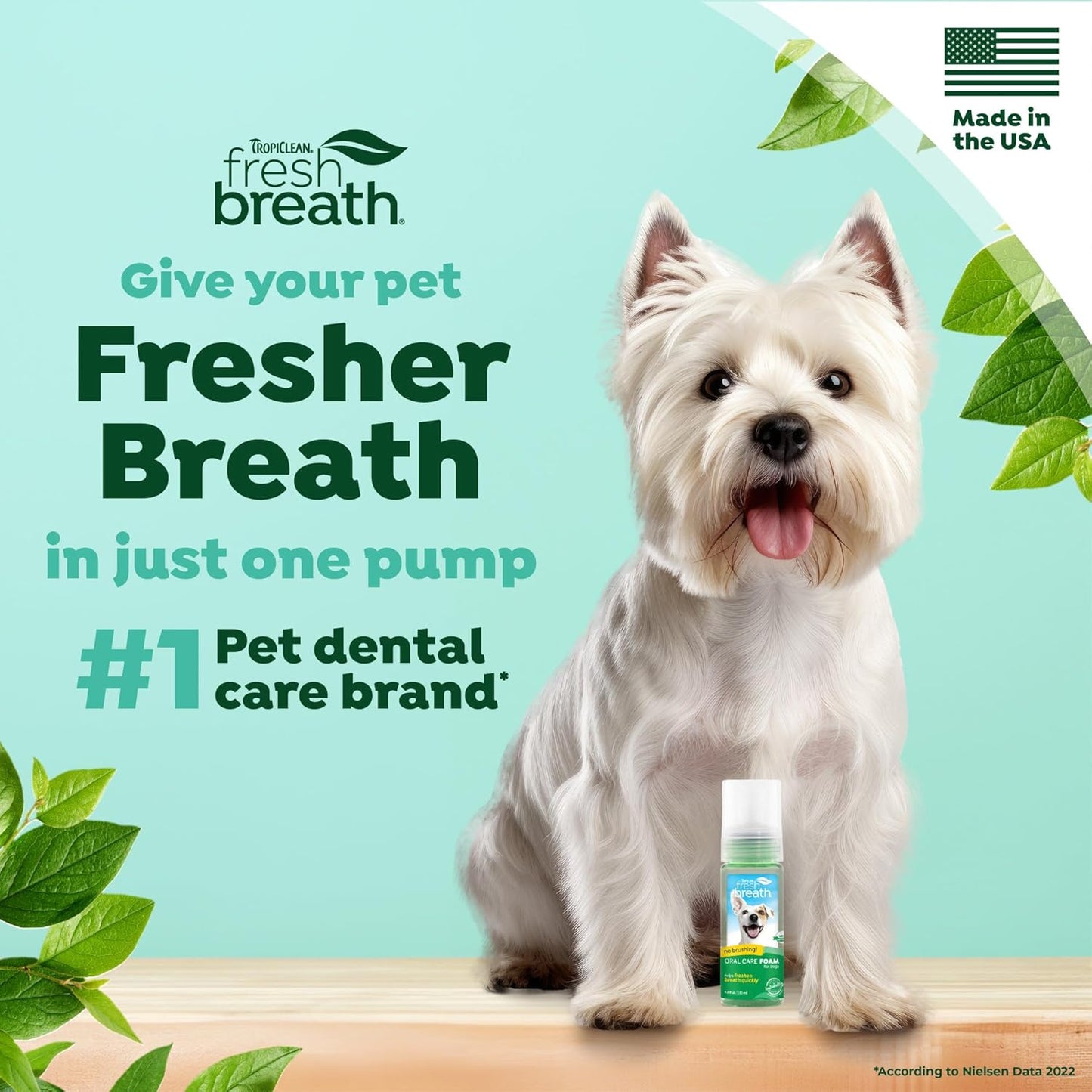 TropiClean Fresh Breath Dental Foam Spray for Dogs & Cats | Quick Breath Freshener and Teeth Cleaning Solution | Made in The USA | 4.5oz.