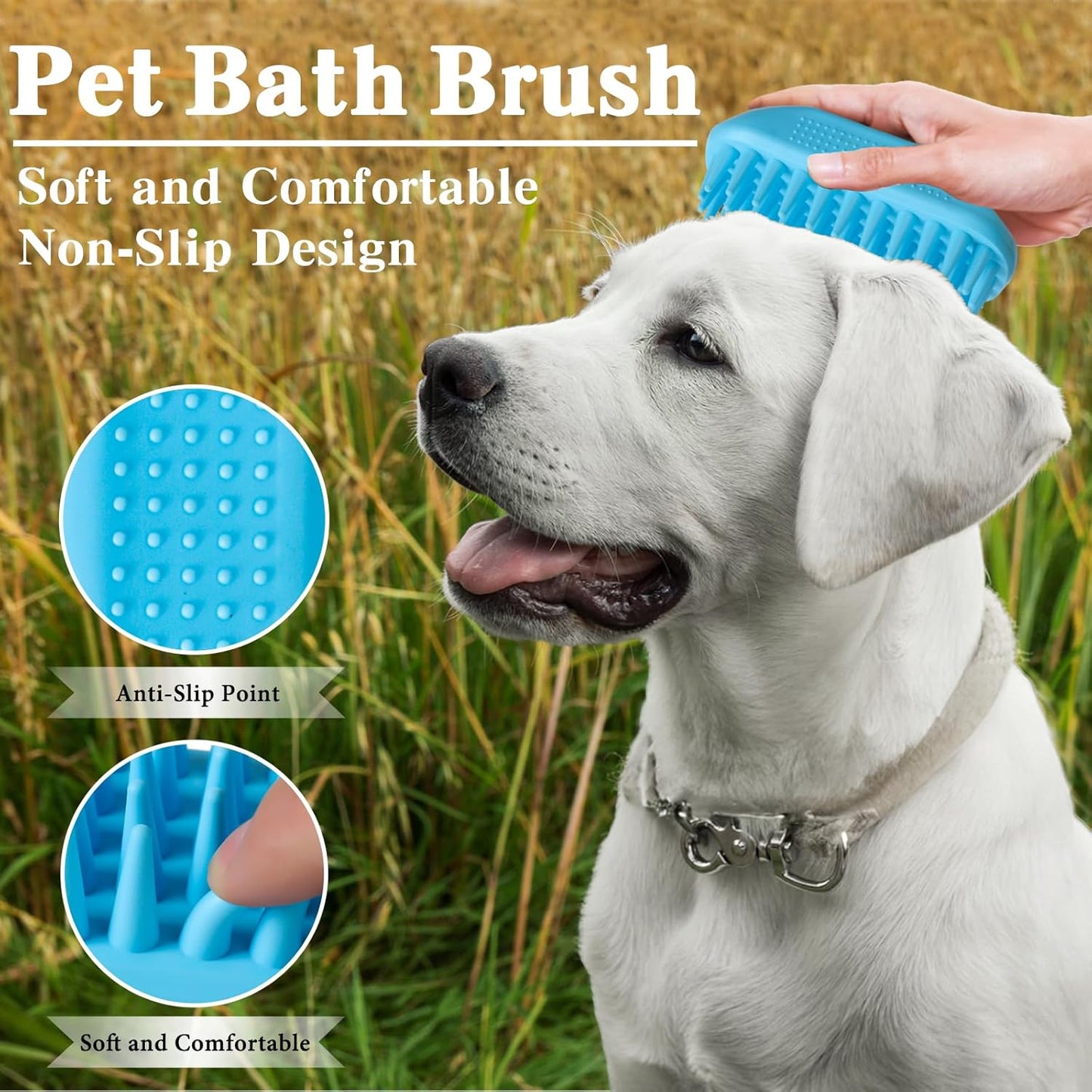 2PCS Dog Bath Brush Set | Adjustable Handle Dog Scrubber for Shampooing, Deshedding & Massaging, Suitable for Pets (Green Blue)