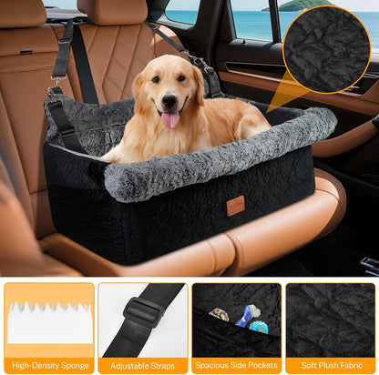 Dog Car Seat for Large/Medium Dogs up to 55lbs, Rear Seat Booster with Safety Straps & Washable Cover, Pet Travel Bed for Cars/Home/Park/Trunk (Gray, Extra Large)