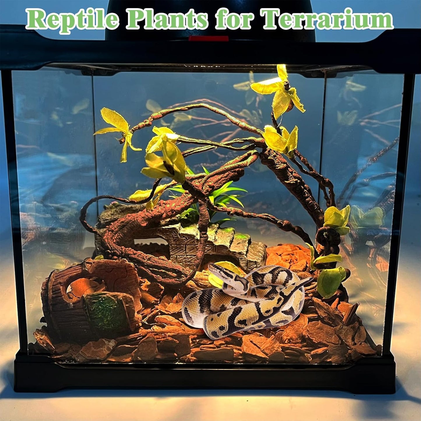 VCEPJH Medium Reptile Vines Thick Terrarium Plants 70 Inches Long Flexible Climbing Branch with Leaves Snake Tank Accessories Greenery Habitat Decor for Bearded Dragon Chameleon Gecko Lizard (Black)