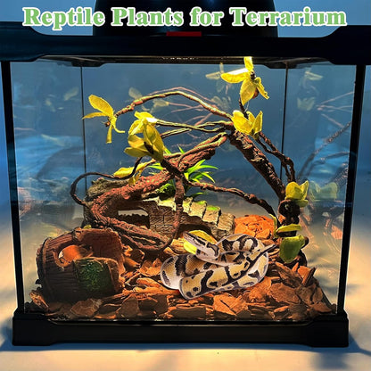 VCEPJH Medium Reptile Vines Thick Terrarium Plants 70 Inches Long Flexible Climbing Branch with Leaves Snake Tank Accessories Greenery Habitat Decor for Bearded Dragon Chameleon Gecko Lizard (Black)