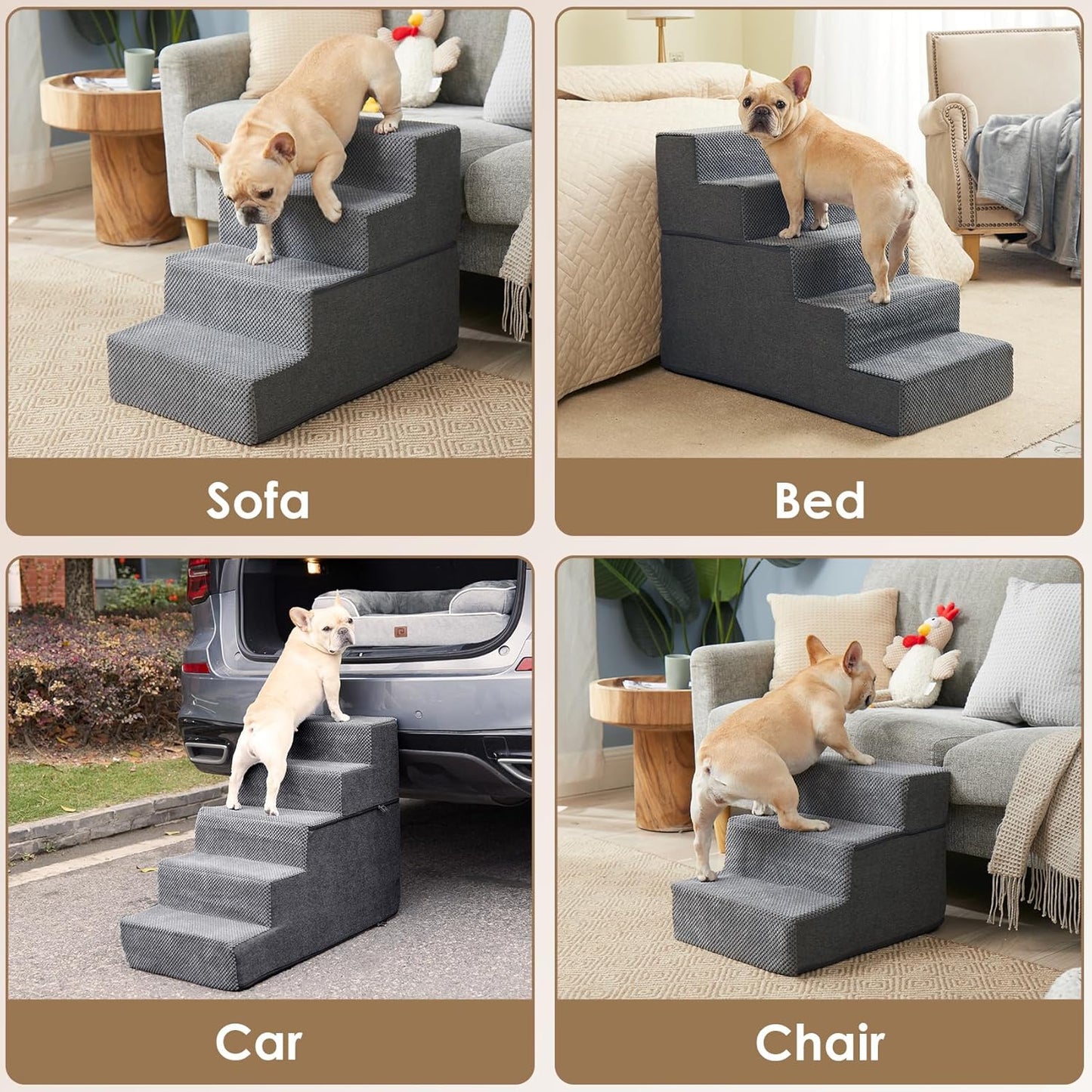 EHEYCIGA Dog Stairs for Bed 18" H, 4-Step Dog Steps for High Bed, Pet Steps for Small Dogs and Cats, Non-Slip Balanced Pet Ramp Indoor, Grey