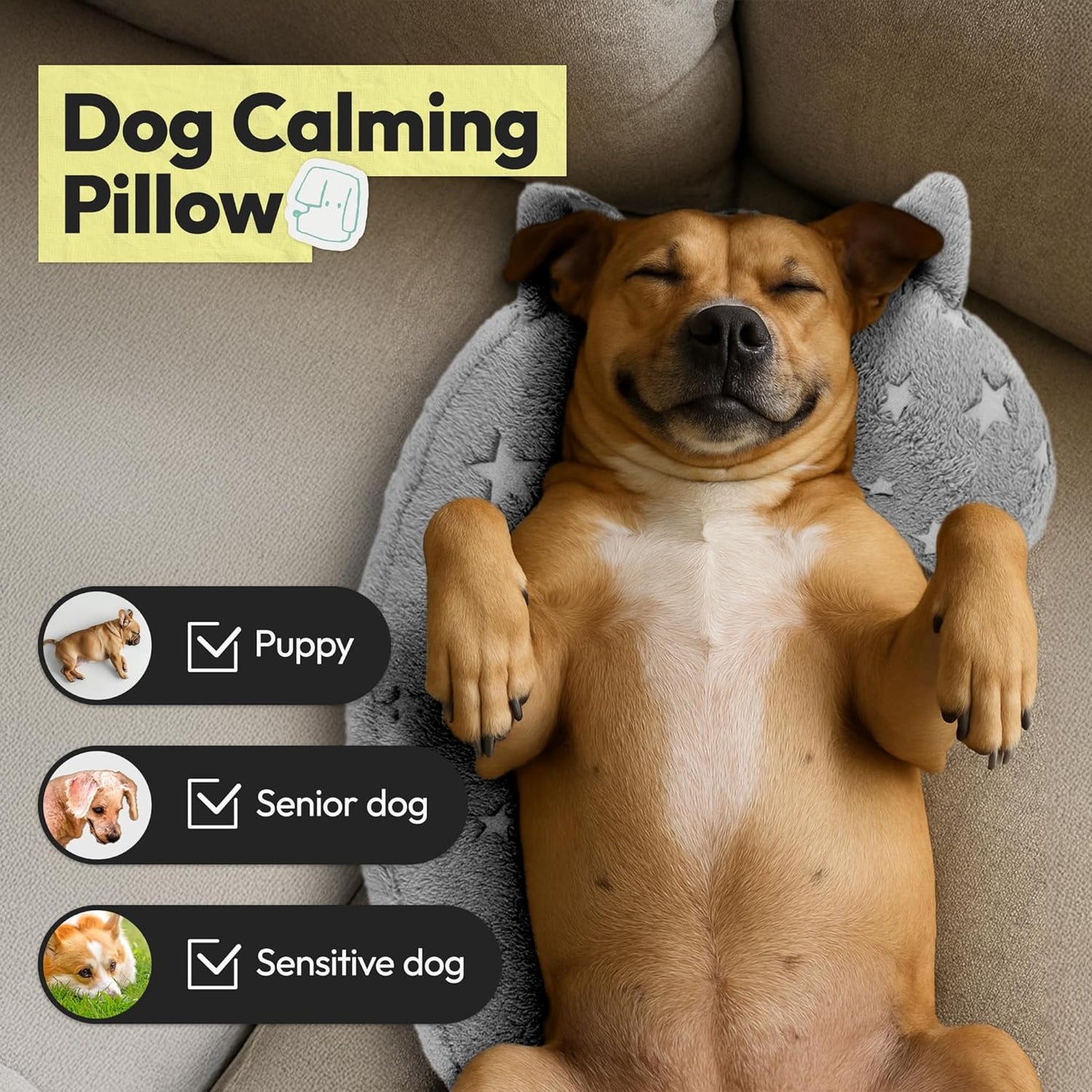 Dog Calming Pillow, Glow in The Dark Dog Put Head on, Soft Question Mark Pillows for Dogs, Kids, Adults, Washable Dog Bed Pillow, Cozy Dog Body Pillow (L Gray)