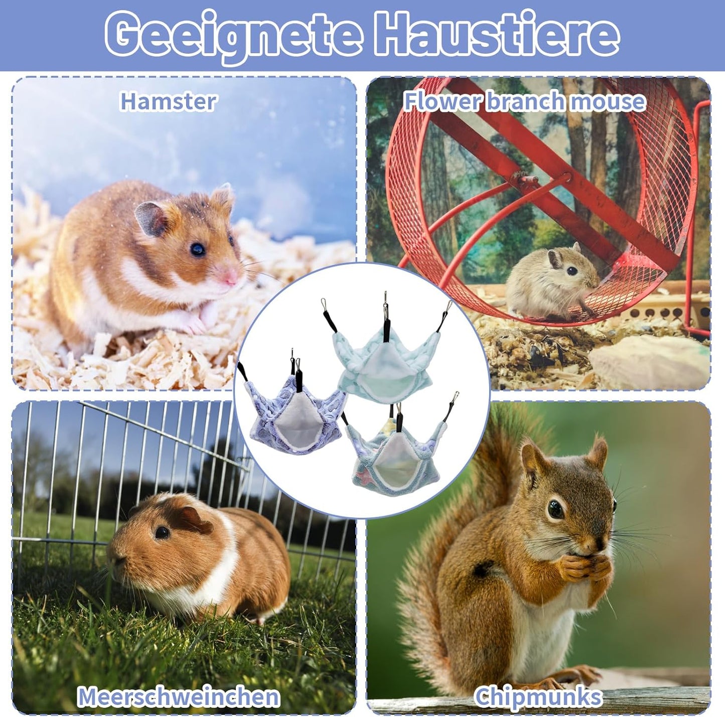 3PCS Ferret Hammock, Rat Hammock for Cage, Set with Green Star, Purple Heart & Pink Heart Designs, Soft Hanging Bed for Small Pets Like Sugar Gliders, Chinchillas, Guinea Pigs