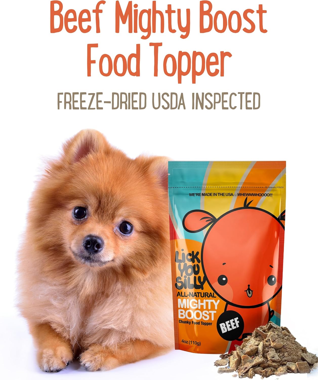 Freeze-Dried Beef Mighty Boost Dog Food Topper | High-Protein Meal Enhancer for Dogs | Grain-Free, All-Natural Pet Food Additive | Made in The USA