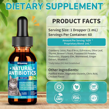 Antibiotics for Cats, Natural Antibiotic for Allergy Relief, Urinary Tract Health, Itch Relief & Digestion Care, Cat Allergy Relief for Cats, Cat Immune Support Supplement, 2 Fl Oz