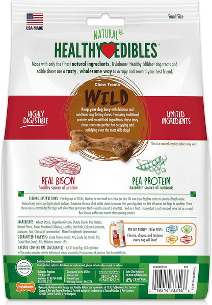 Nylabone Healthy Edibles WILD Natural Dog Chew Treats, Bison Flavor, Small Dogs Up to 20 lbs - Made in USA (16 Count)