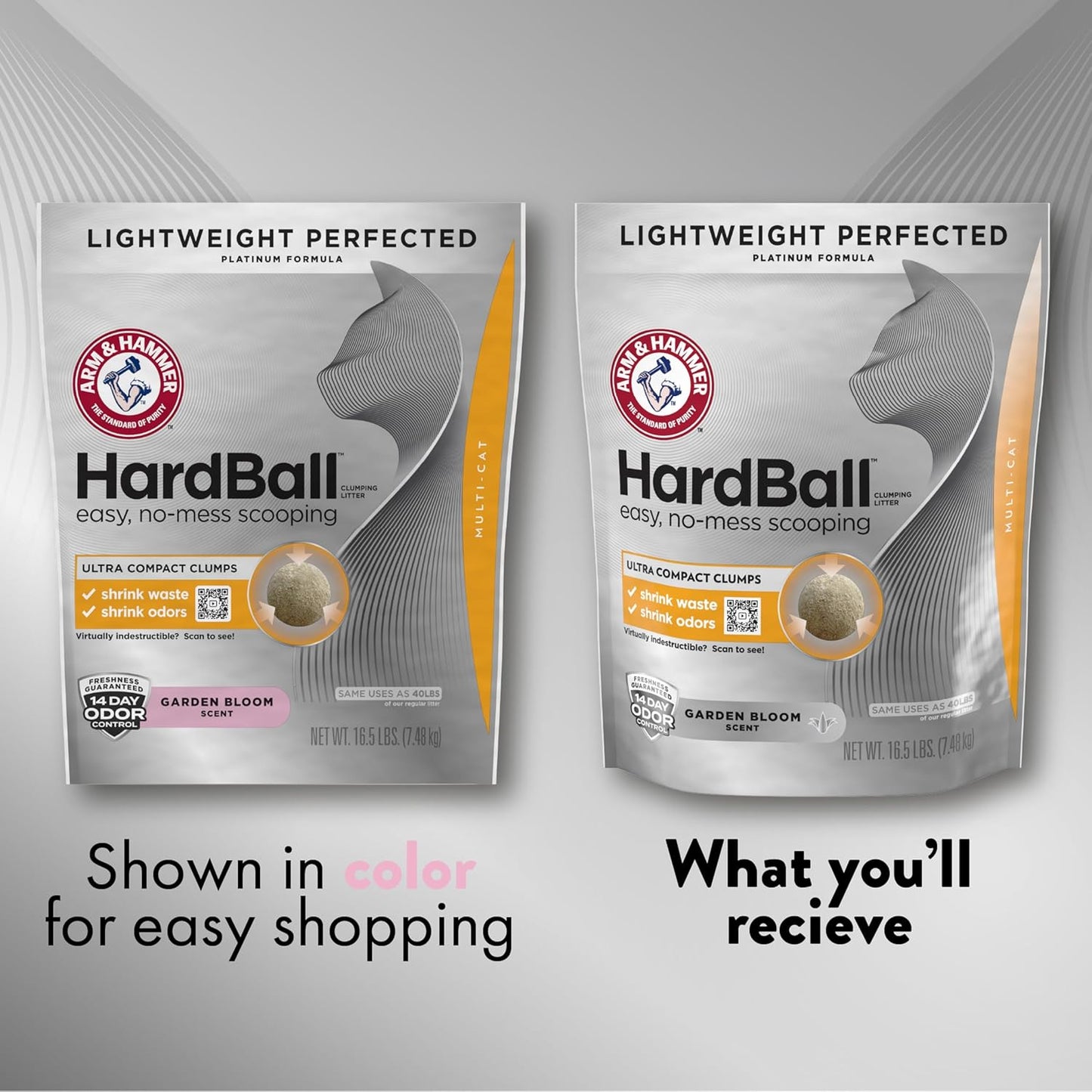 ARM & HAMMER Hardball Lightweight Platinum Multi-Cat Clumping Cat Litter Odor Control, Easy No-Mess Scooping, Garden Bloom Scent, 8.5 Lbs.