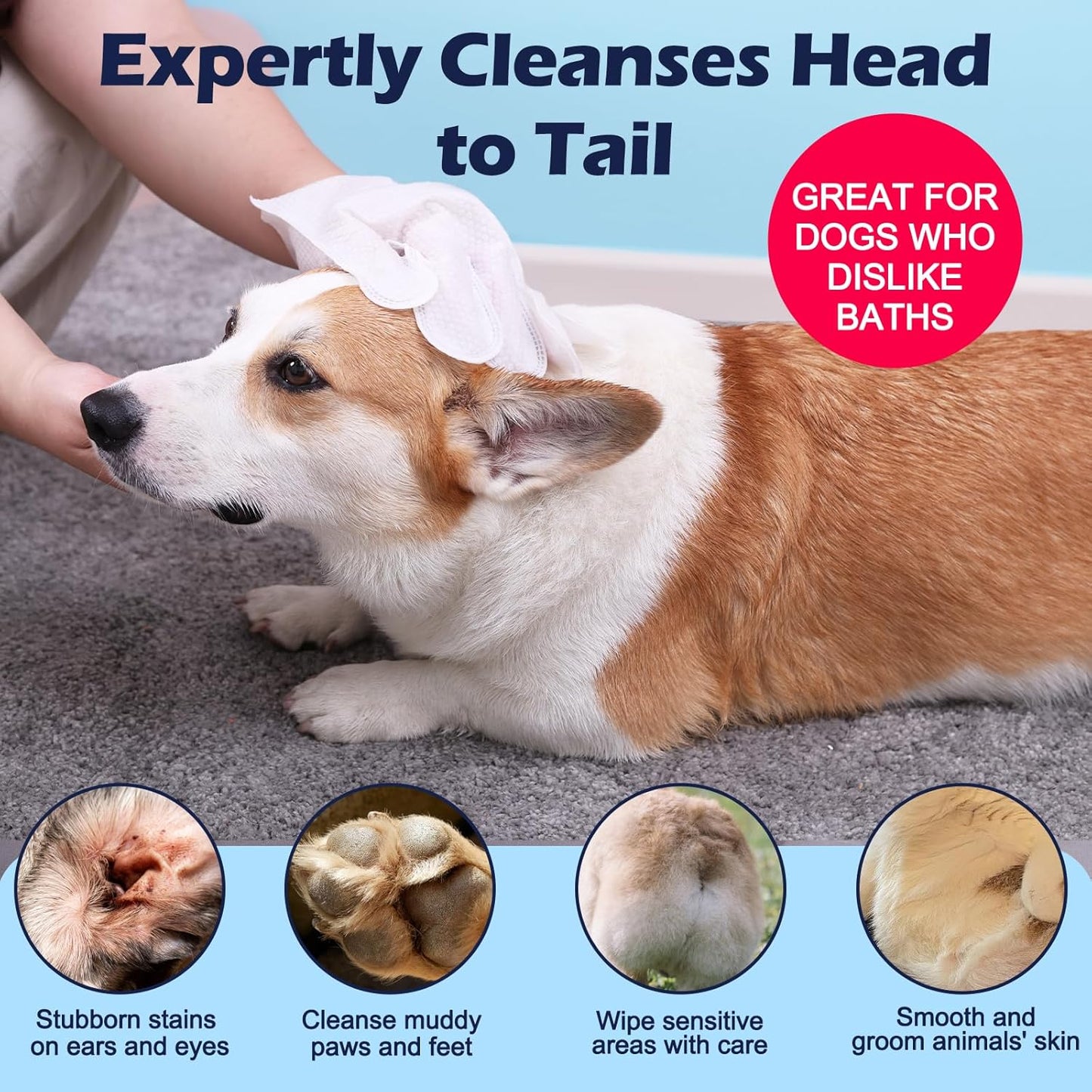 Pet Glove Wipes for Dogs, Dog Cleaning Gloves with Coconut Scented, Dual-Sided Pet Gloves Grooming for Cats with Wipes, Dog Cleaning Gloves Wipes for Daily Care and Travel, 6 Count