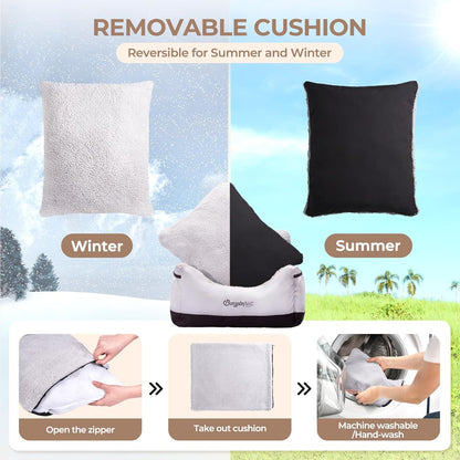 BurgeonNest Dog Car Seat for Small Dogs, Detachable and Washable Cat Carseats Under 25 lbs, Soft Pet Booster Seats with Storage Pockets and Clip-On Leash Portable Car Travel Carrier Bed, Black Grey