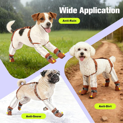 Mity rain Dog Suspender Boots for Small Dogs, Dog Boots with Elastic Strap Over-Back Naughty Dogs, Waterproof and Rubber Shoes for Anti-Rain, Snow, Winter and Keep Everything Clean