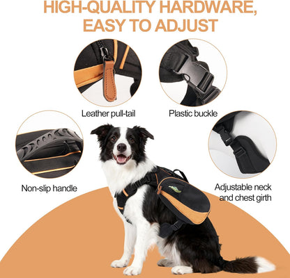 Dog Backpack Suitable for Medium-Sized Dogs, Adjustable Lightweight Pet Harness, Built-in Poop Bag Dispenser, Waterproof and Safe, Suitable for Hiking, Puppy Training, Or Daily Walks, M