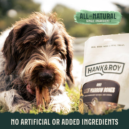 Hank & Roy All-Natural, Single-Ingredient Beef Marrow Bones for Dogs, Long Lasting, Engaging, High Collagen Bone Marrow Dog Bones, Individually Wrapped for Odor Control and Freshness