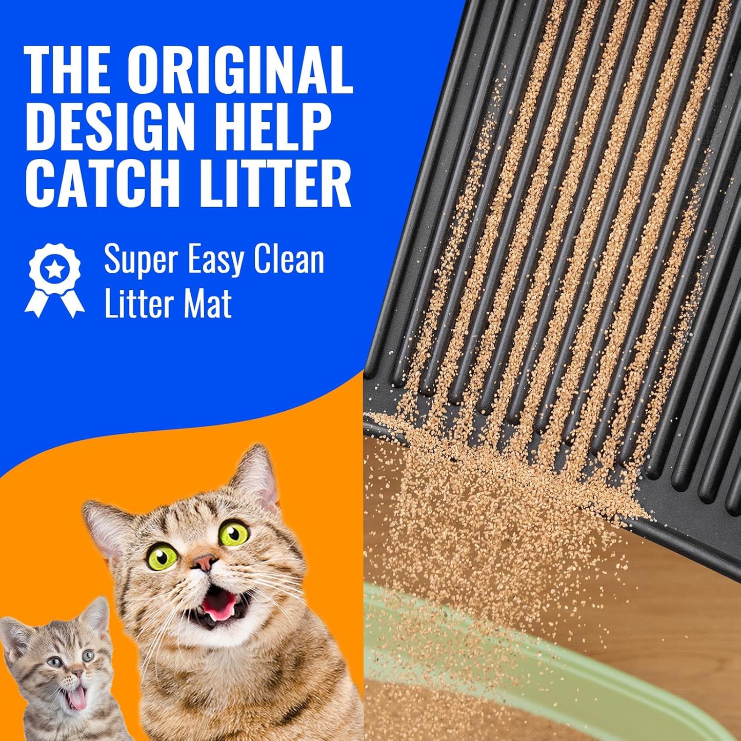 Easy Clean Litter Mat: Grooved Design Large Litter Trapping Mat Easy to Clean – Urineproof Surface Cat Box Rug with Raised Edges for Cats with Urinary Issues (Black, 31”x24”)