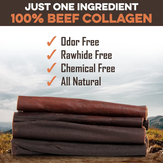 BRUTUS & BARNABY Beef Collagen Sticks for Dogs-Great Long Lasting Chew for All Dog Breeds-Odor Free, With Naturally Occurring Glucosamine &Chondroitin for Joint Health-Great for Any Dog Size(10 Count)