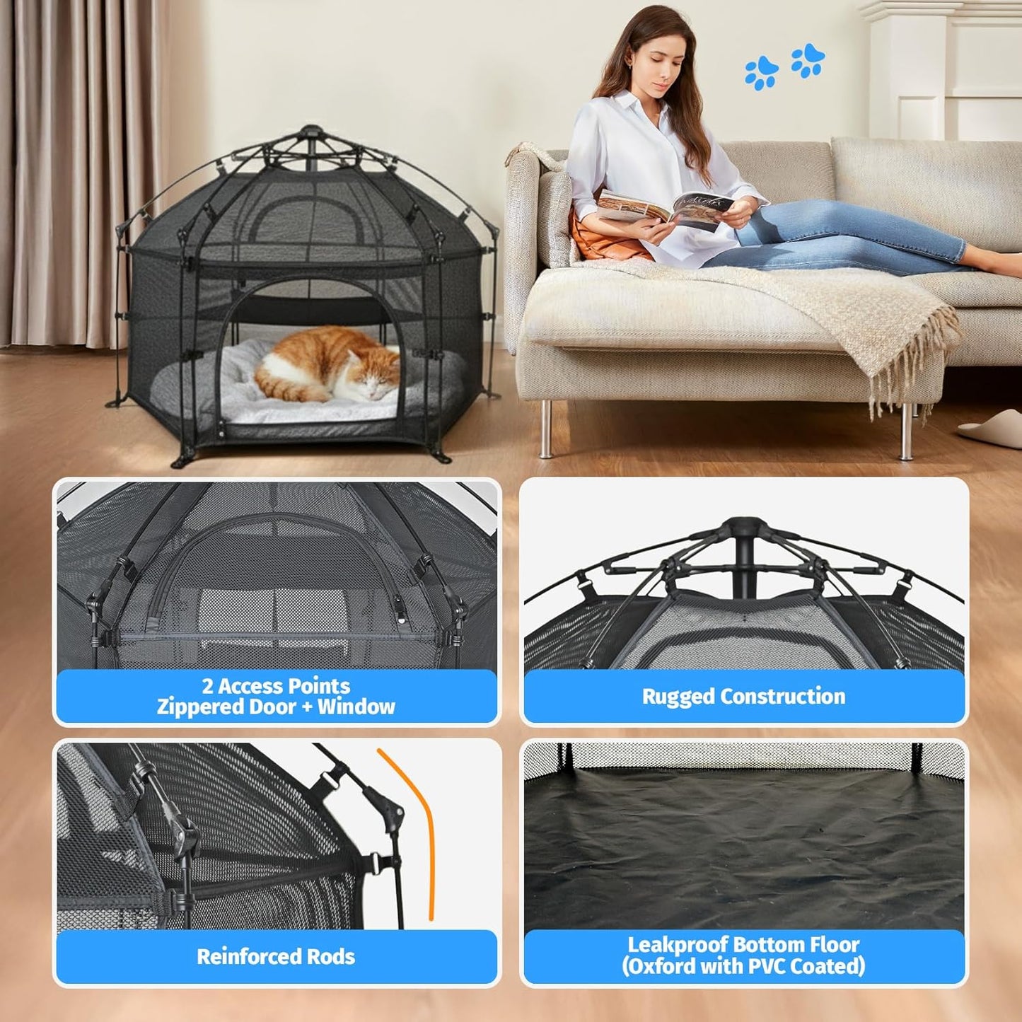 EighteenTek Catio Outdoor Cat Enclosure 3-Tier Pop up Cat Tent Playpen | Portable Kitten Catio Tower | Pet Playpen Indoor/Outdoor Cats Enclosed | Play Tents for Patio Balcony Courtyard Camping