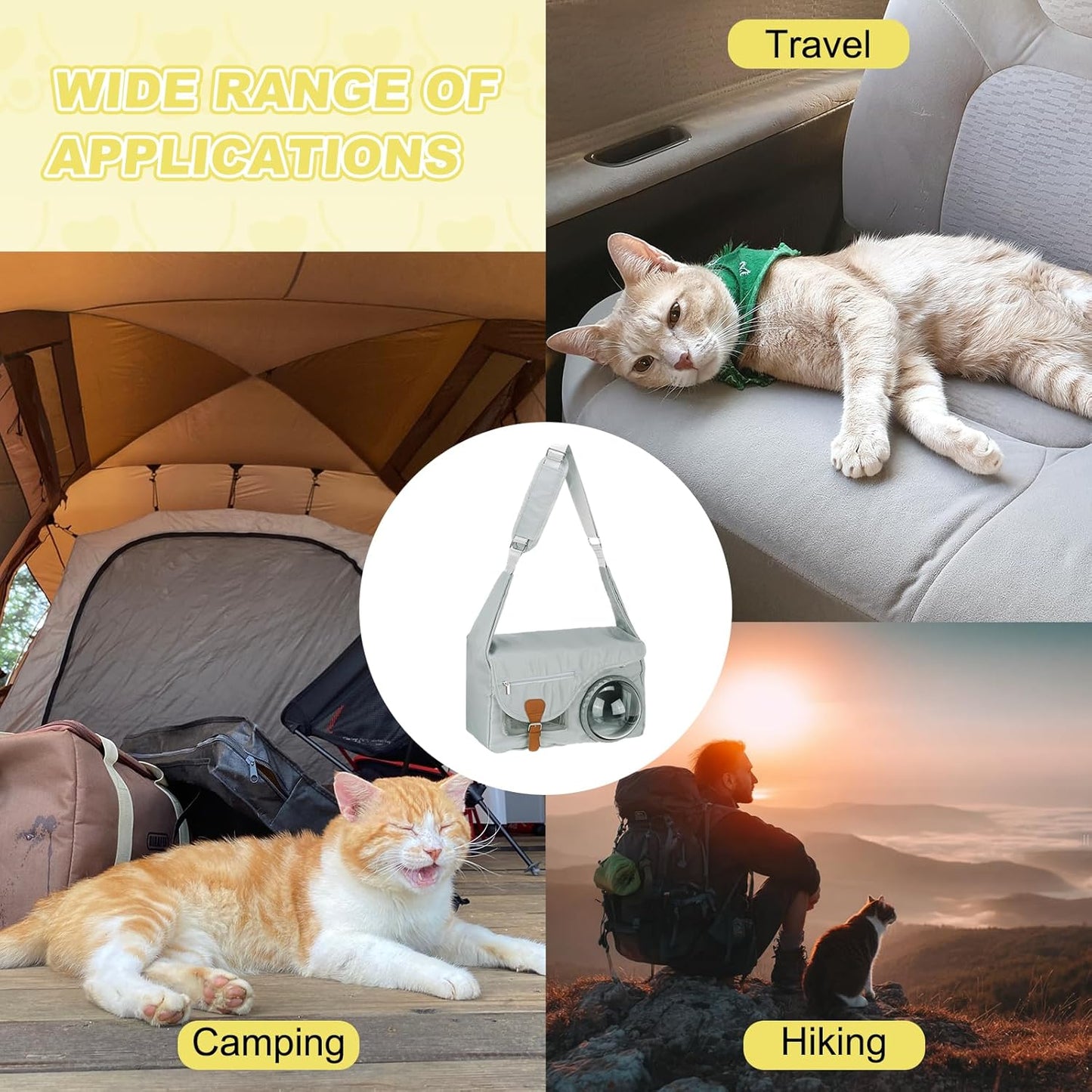 Bubble Cat Carrier, Travel Pet Carrier Soft Sided Breathable Cat Carrying Case for Kitten Small Dogs Up to 14.3 lbs (White), Intended for Hiking/Camping/Traveling