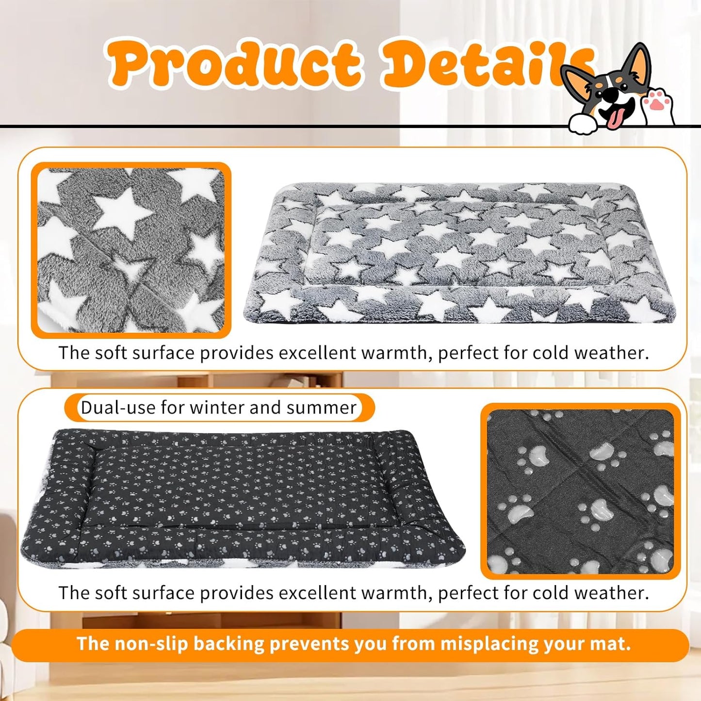 4 Pcs Dog Bed Mat Plush Orthopedic Outdoor Crate Mat with Non-Slip Bottom Washable Dog Cats Kennel Pad Reversible Crate Pads Soft Bed Crate-Pads for Crates, Travel, and Home(16 x 24 x 1.4 Inch,Gray)