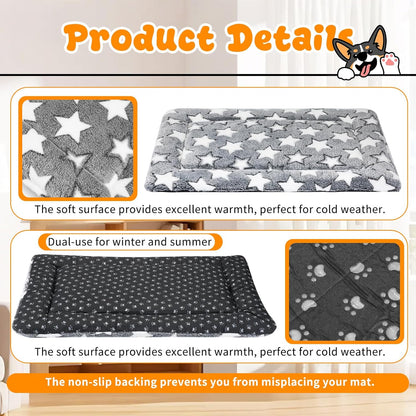 4 Pcs Dog Bed Mat Plush Orthopedic Outdoor Crate Mat with Non-Slip Bottom Washable Dog Cats Kennel Pad Reversible Crate Pads Soft Bed Crate-Pads for Crates, Travel, and Home(16 x 24 x 1.4 Inch,Gray)