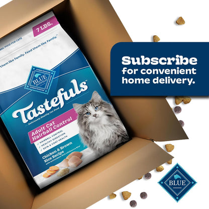 Blue Buffalo Tastefuls Natural Dry Food for Adult Cats, Hairball Control, Chicken & Brown Rice Recipe, 7-lb. Bag