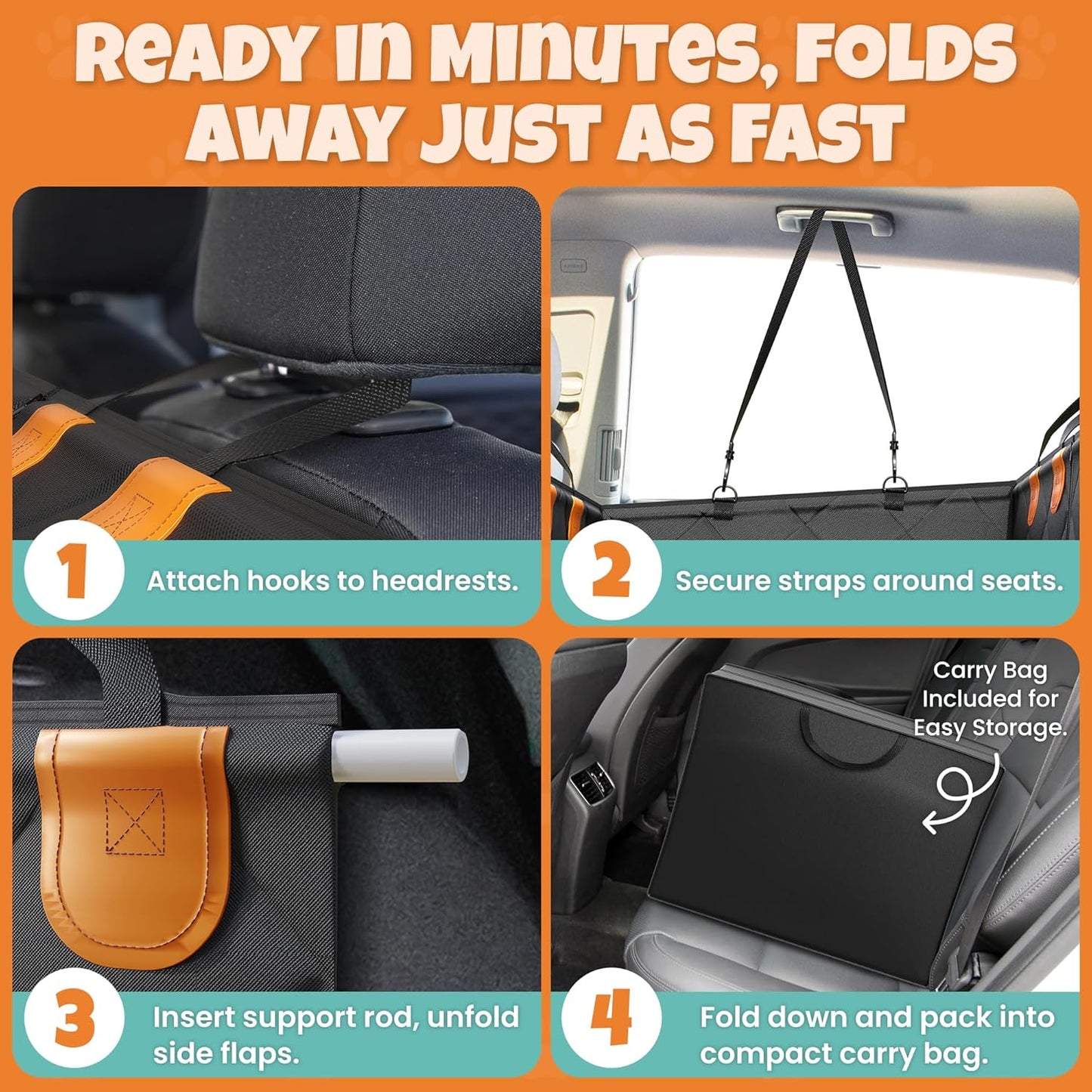 Backseat Cover for Dogs in Car with 2x Storage Boxes - Waterproof Dog Car Seat Cover, Backseat Extender Clip Strap, Carry Bag - Hammock Bed Seat Extender for Dogs, Pet Protector for SUV Truck