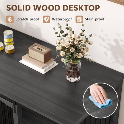 70.86" Double Dog Crate Furniture for 2 Medium Large Dogs Wooden Heavy Duty Dog Kennel Furniture with 2 Sliding Doors and Divider Decorative Dog Cage TV Stand End Table for Indoor Drak Grey