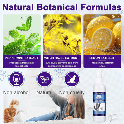 Cat Deterrent Spray - Natural Cat Repellent Spray for Furniture, Safe Indoor & Outdoor Training Aid for Urine Marking & Anti-Scratch (2 * 200 ML)