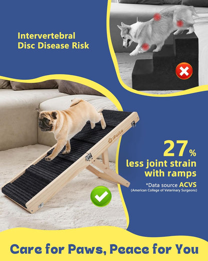 Dog Ramp for Bed & Couch for Small Dogs - Joint-Friendly, Anti-Slip, Folding, Adjustable, Portable, Up to 35 lbs