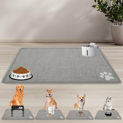 PUPTECK Dog Food Mat, Absorbent Pet Cat Feeding Mat for Food and Water Bowls, Anti-Slip Dog Placemat for Floors Waterproof, Pet Supplies Accessories, Grey Paw S