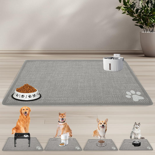 PUPTECK Dog Food Mat, Absorbent Pet Cat Feeding Mat for Food and Water Bowls, Anti-Slip Dog Placemat for Floors Waterproof, Pet Supplies Accessories, Grey Paw S