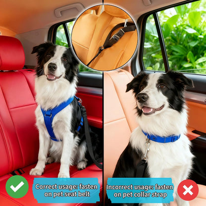 2-in-1 Car Seat Belt for Dogs, Headrest Dog Safety Harness & Leash - Adjustable Nylon Vehicle Pet Restraint, Tangle-Free Travel Solution for Small to Medium Dogs, 2-Pack
