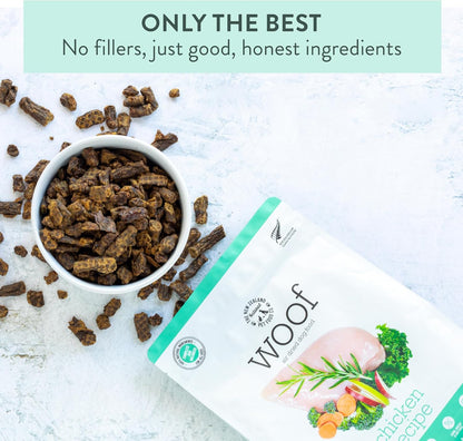 Woof Dog Food Bundle – Freeze Dried & Air Dried Chicken Recipe (1.76 oz Freeze Dried & 26.5 oz Air Dried), High Protein Dog Food Topper, Mixer, or Treat, All Life Stages