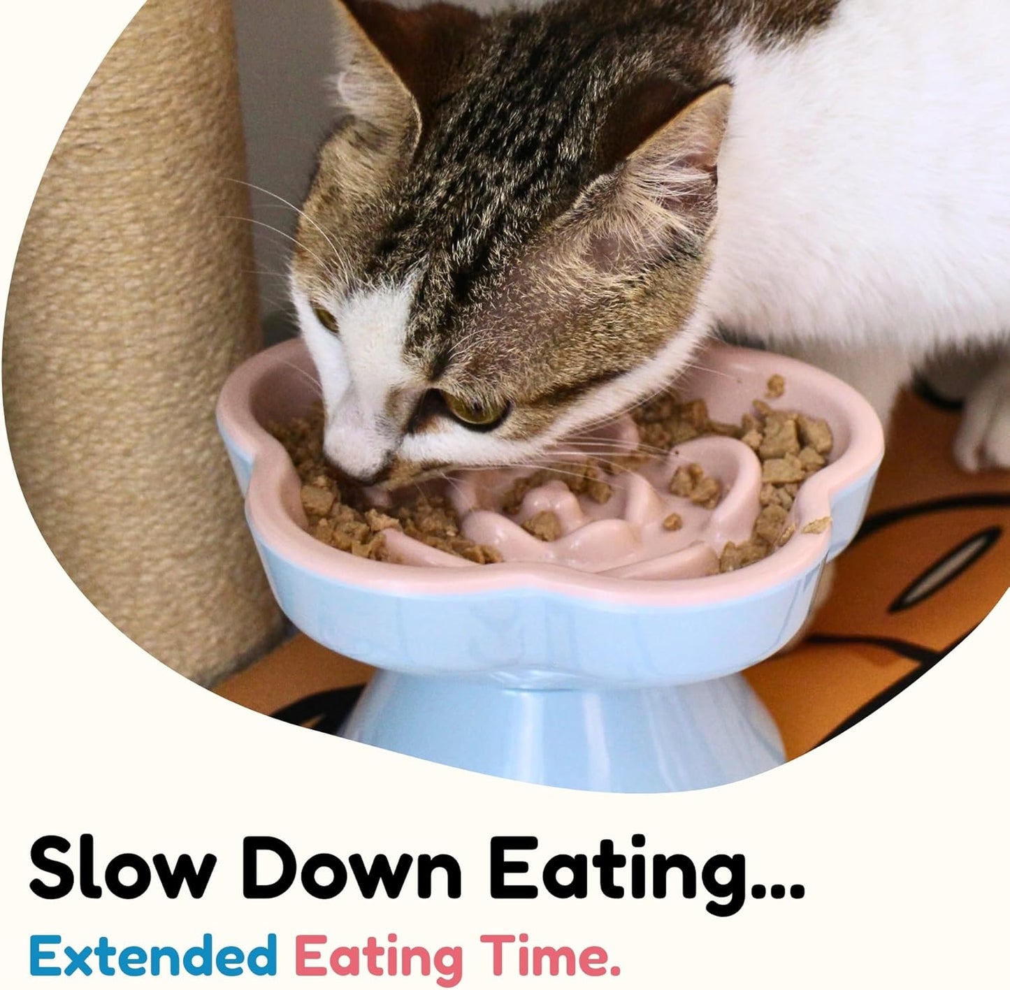 Detachable Slow Feeder Cat Bowl, Unbreakable Elevated Cat Bowls - Heavy Weighted, Tilted Raised Slow Feeder, Non-Slip Small Dogs Slow Feeders Bowl, Dry & Wet Food, Whisker Friendly (Pink, 5.8"