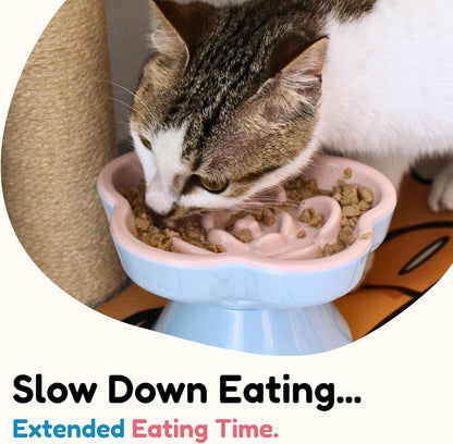 Detachable Slow Feeder Cat Bowl, Unbreakable Elevated Cat Bowls - Heavy Weighted, Tilted Raised Slow Feeder, Non-Slip Small Dogs Slow Feeders Bowl, Dry & Wet Food, Whisker Friendly (Pink, 5.8"