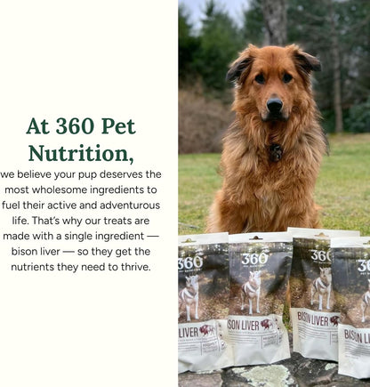 360 Pet Nutrition Freeze-Dried Raw Bison Liver Dog Treats – Single Ingredient, High Protein, Grain-Free, All-Natural Training Snacks, Made in USA, 4 oz